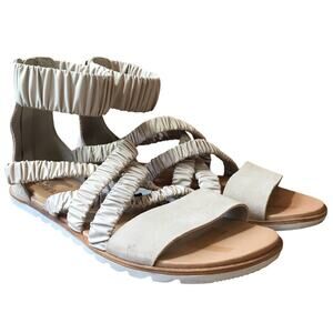 Sorel Ella II Crossover Sandal Tan Womens 10 Leather Strap Flat Gladiator Ruched